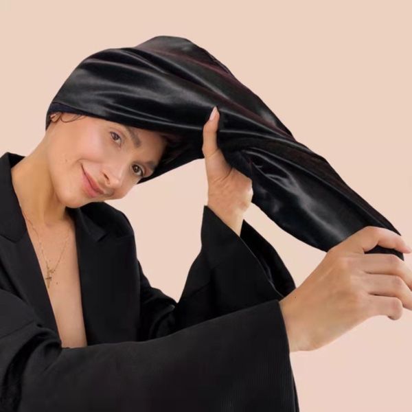 Hijabs De Luxe Pure Soie Cheveux Bonnet Pour Dormir 100 Mûrier Sommeil Bonnet De Nuit Long Turban Grand Volume Bouclés Headwrap 230515