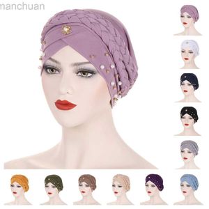 Hijabs multicolored kralen hoofdband Hijab sjaal onder de klaap abaya hijabs voor vrouw moslim abayas turbans tulband instant head wrap vrouwen d240425