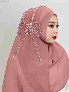 Hijabs moslim grote boog hijab kralen HaJab Stuur decoratieve Arabische hijab vrouwen hijab glanzende zacht gemakkelijk te dragen hijab kalkoenhoofd wrap sjaal d240425