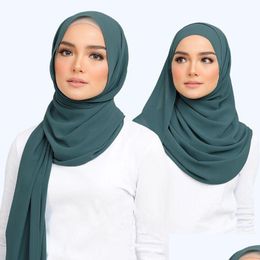 Hijabs Musulman Mousseline De Soie Hijab Écharpe Femmes Longue Couleur Unie Tête Enveloppement Pour Foulards Dames Voile Jersey 180X75Cm Livraison Directe Mode Acces Dhcah