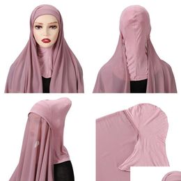 Hijabs Musulman Mousseline De Soie Hijab Avec Cap Attaché Femmes Voile Foulards Headwrap Turban Islam Ramadan Écharpe 230509 Drop Livraison Mode Dhb5Q