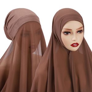 Hijabs moslim chiffon sjaal voor vrouwen mode sluier instant hijab wrap headscarf islam stevige kleur pet musulman wrap sjaals 25 kleuren 230426