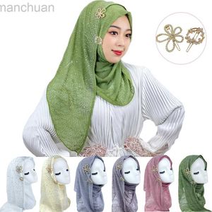 Hijabs moslim hijab mesh textureerde tulband hete diamanten elegante moslimvrouwen hijabs sturen haaraccessoires hijab islam moslim sjaal d240425