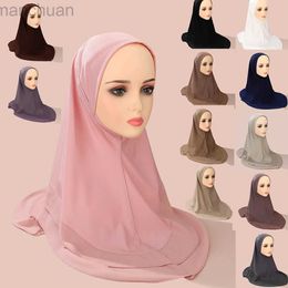 Hijabs Hijab musulman Middle Eastern Womens Turban Arabe Scarf Couleur solide Multipolor Crystal Linen double couche en mousseline de soie D240425