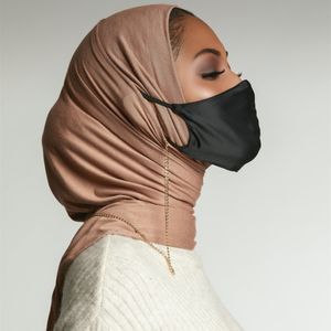 Hijabs musulman couleur unie modal avec trou d'oreille autour du bandeau de serviette portant masque casque stéthoscope foulard femme 221107