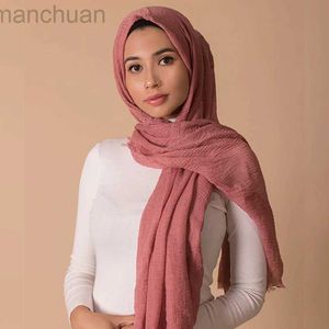 Hijabs moslim vrouwen katoen linnen krinkelen cimja hijab nieuwe mode vlakte vaste sjaals sjaals sjaals d240425