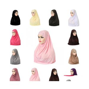 Hijabs Mujeres musulmanas Niñas Hijab Bufanda islámica Una pieza Moda Color sólido Pañuelo suave Árabe Headwrap Rhinestone 1867 T2 Drop D Dhj45