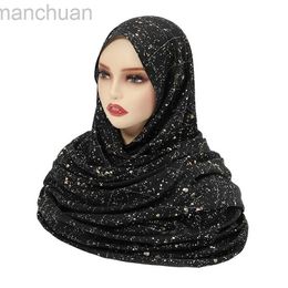 Hijabs Nouveaux paillettes or hijab coton écharpe femme luxe châle brillant femme musulmane hijab shimme foulard