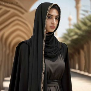 Hijabs nieuwe moslim bubble chiffon hijab sjaals met ketting luxe diamanten sieraden hoofdwind islamitische ramadan hijabs sjaals lady headscarf d240425