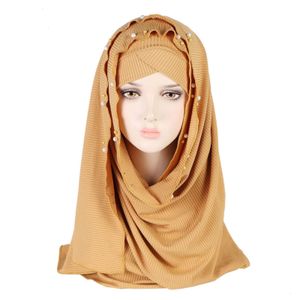 Hijaabs Effen Kralen Rimpel Jersey Hijab Sjaal Met Modale Cap Vrouwen Sluier Wrap Effen Moslim Sjaal Ramadan Tulband Hoofdband 161X60Cm drop Dhg8V