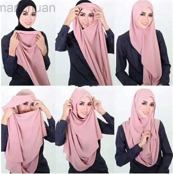 Hijabs Plain Bubble Mariffon Hijab Scarpe pour les femmes écharpes perle hijab châle Couleur solide Islamic Bandana Eid Muslim Turban pour en gros D240425