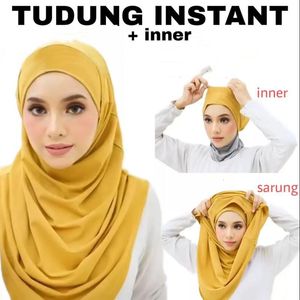 Hijabs Plain Two-Piece Large Size Muslim Hijab With Inner Chin Part Women Amira Pull On Ready To Wear Top Quality 230412