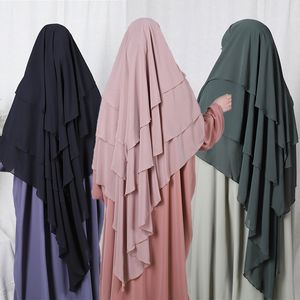 Hijabs Ramadan Eid 3 capas Chiffon Hijab Khimar Islam Abaya Turban Hijabs para mujer Solid Head Scarf Wails Turbanes de moda musulmana 230426