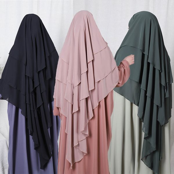 Hijabs Ramadan Eid 3 couches en mousseline de soie Hijab Khimar Islam Abaya Turban Hijabs pour femme solide foulard foulards mode musulmane Turbans 230412
