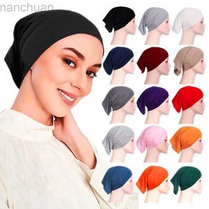 Hijabs Ramadan Moslimvrouwen onder Scarf Stretch Jersey Inner Hijabs Caps Round Front Under Hijab Cap Islamitische vrouwelijke Turban Bonnet D240425