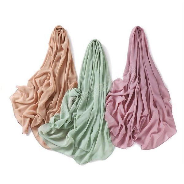 Hijabs Rond Plaine Mousseline De Soie Hijab Écharpe Pour Femmes De Haute Qualité Châles Musulmans Foulard Solide Wraps Bandeau Islamique Turbans Drop Delive Dhnfw