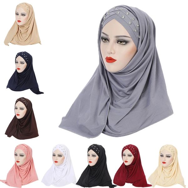Hijabs Écharpe avec diamants en jersey Caps Bonnet Brand Design Muslim Écharpe Pull Pull On Ready Wear Wrap Headscarf