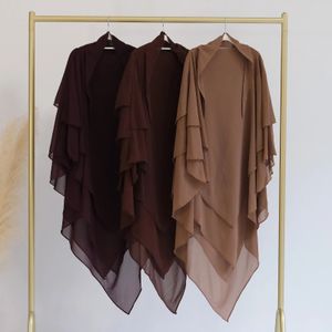 Hijabs drie laag Chiffon Khimar met Niqab Dubai Turkse islamitische gewone kleding Ramadan Eid hoofdtooi moslimgebed outfit240403
