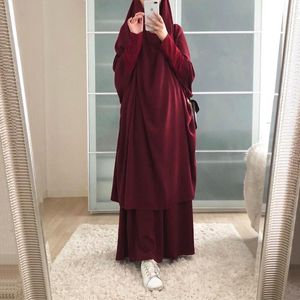 Hijabs Women's two-piece hooded solid color fashion Moslin scarf skirt large swing solid color gown suit dress