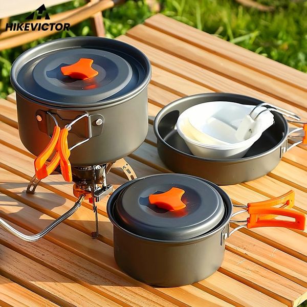 Randonnée Victor Camping Visage de cuisine Ensemble en aluminium Portable Table Varelle de cuisine Kit de cuisson Pan Bol Boll Kettle Pot Randonnée BBQ Picnic 231221