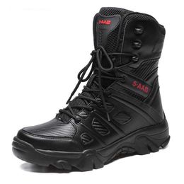 Calzado de senderismo 2023 Novo Ttico Militar Mens Botas Fora Especial Couro Bota Do Deserto de Combate Ao Ar Livre Tornozelo Bota Dos Homens Sapatos Plus Size 39-47 P230511