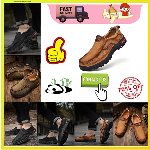 Zapatos de senderismo Plataforma casual Zapatos de cuero de diseñador para hombres Mocasines de gran tamaño de cuero genuino 1 para hombres Zapatillas de deporte de entrenamiento de cuero antideslizantes informales de gran tamaño GAI