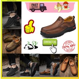 Zapatos de senderismo Plataforma informal Zapatos planos de cuero de diseñador de lujo Mocasines de cuero genuino para hombres Zapatillas de deporte de entrenamiento de cuero antideslizantes y resistentes al desgaste