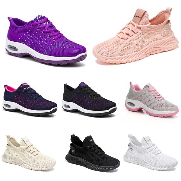 Zapatos de senderismo para mujer, nuevos zapatos planos para correr para hombre, suela suave, moda púrpura, blanco, negro, cómodos deportes, franjas de diferente Color Q6 13