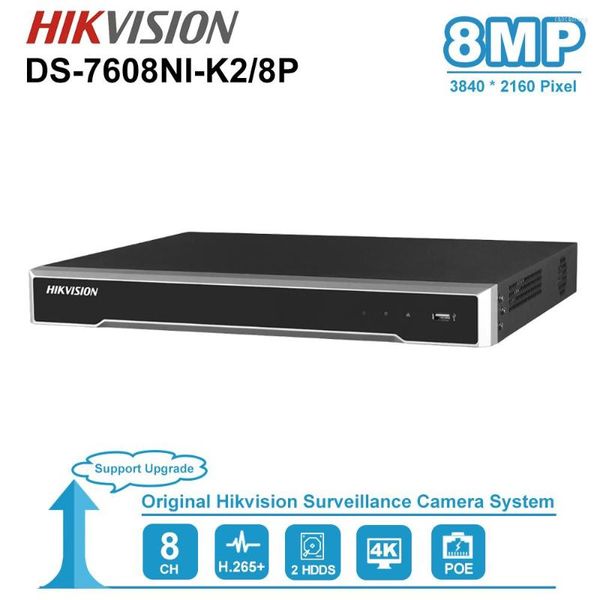 Hikvision DS-7608NI-K2/8P 8CH PoE 4K PlugPlay NVR para cámara CCTV 2 SATA máx. Compatible con HDD de 16 TB Grabadora de vídeo en red H.265