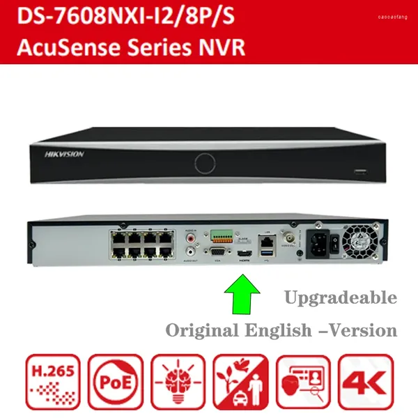 Hikvision English 4K ACUSENSE NVR DS-7608NXI-I2 / 8P / S 12MP 8CH POE H.265 2SATA CCTV RECORDER