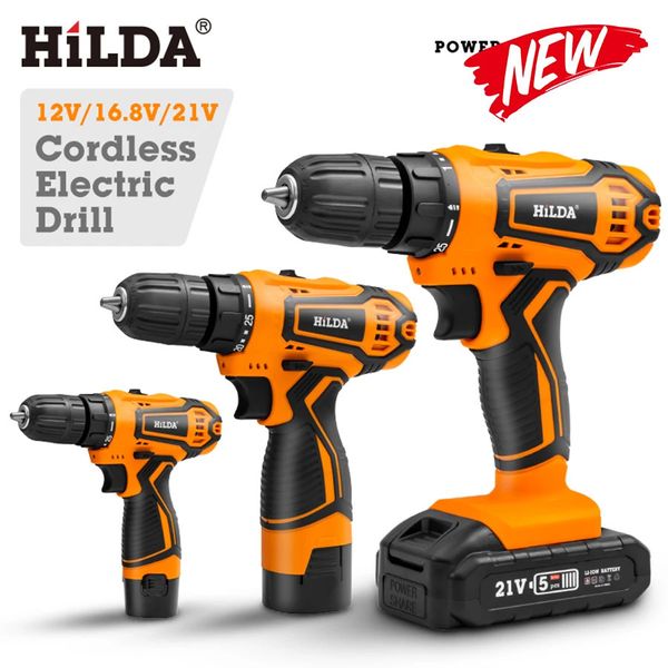 Hilda Electric Drill 12V 16V 20V Tournevis sans cordon mini pilote d'alimentation sans fil DC Batterie lithiumon 240407