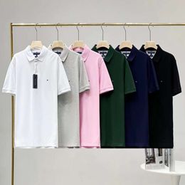 Hilfigers T-shirt Designer Luxe Mode Mannen Top Kwaliteit Business Polo Kraag Mesh Oogbol Katoen Casual Heren POLO Shirt Met Korte Mouwen