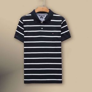 Hilfigers camiseta diseñador de lujo moda hombres de calidad superior verano rayas manga corta polo camisa para hombre casual puro algodón polo cuello manga corta camiseta