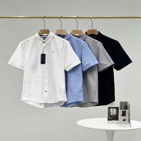 Hilfigers T-shirt Designer Luxe Mode Hommes Top Qualité Casual Business Oxford Spinning Chemise À Manches Courtes Brodée Petite Étiquette Col Rabattu À Manches Courtes