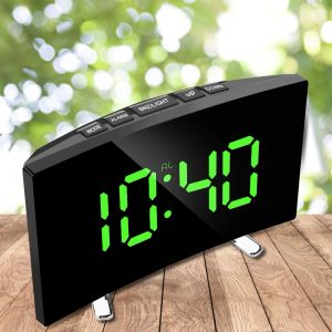 Horloge de table numérique Hilife Electronic 7 pouces Councoirs d'alarme de bureau pour les enfants écran LED CURVE MIROIR DIMMABLE CURVE