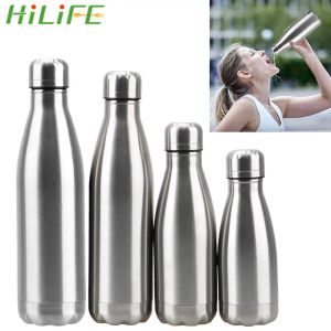 HILIFE Single Wall Water Bottle 350ML 500ML 750ML 1000ML Water Cola Bottle Stainless Steel Outdoor Travel Sports Drink Bottles