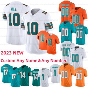 Hill 10 Tyreek 1 Tua Tagovailoa Maillot de football Jaylen Waddle Jalen Ramsey Dan Marino Jalen Ramsey Bradley Chubb Jevon Holland Devon Achane Phillips Hommes Femmes Jeunes