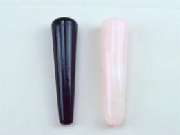 Himabm 1 Pack 2 stuks 100 Natural Rose Quartz en Obsidian Massage Stick Beauty Massage Wands for Body Massage Yoni Wand290Y2368458