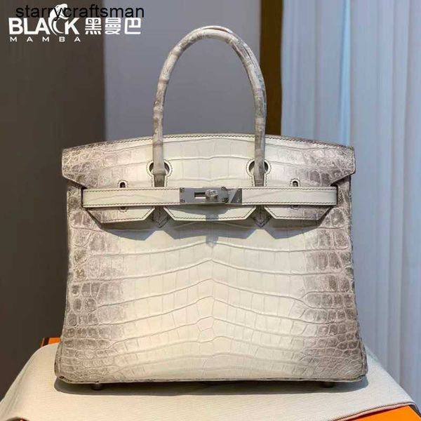 Bolso de cocodrilo del Himalaya Bolsos de mano Piel de cocodrilo del Nilo blanco del Himalaya Bk Bolso de platino 30 cm Bolso de mujer totalmente cosido a mano Botón plateado Lujo HBBK