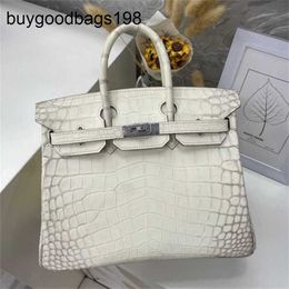 Himalayans Sacs Himalayans Sacs à main Sac en cuir véritable Himalayanss Fourre-tout spécial famille Bk25 Mist Face Véritable peau de crocodile cousu fil de cire Argent Buck