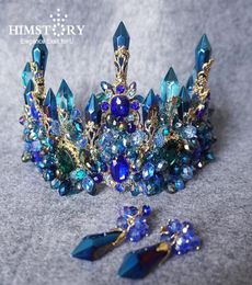 HimStory Amazing Brides surdimensize Blue Baroque Royal Crown Headpice rétro Green Rignestone Tiara Hairbands Hair Hair Bijoux S94702149