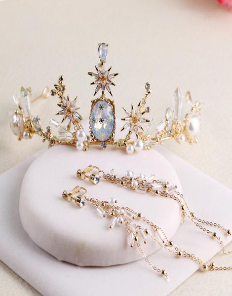 HimStory Baroque Luxury Righestone Star Bridal Tiara Crown Gold Vintage Handmade DIADEM VEIL TIARAS ACCESSOIRES DE CHEVEUR DE MARIAGE 7779425