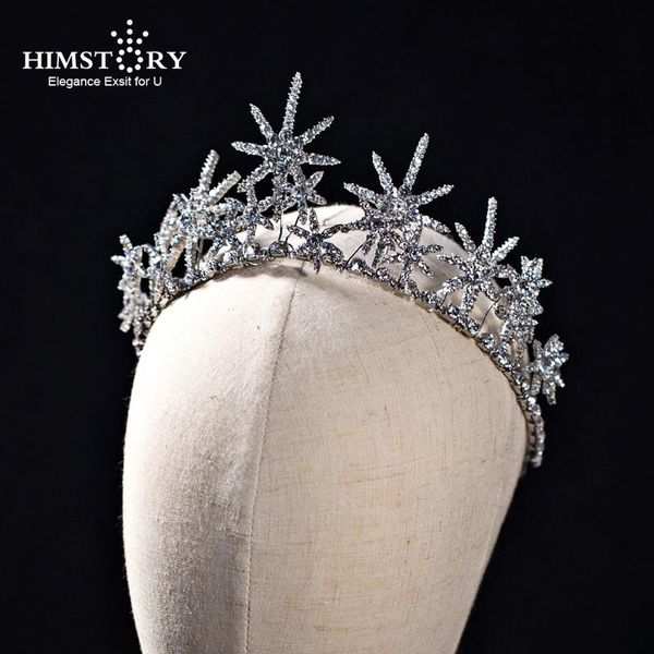 Himstory Bling Rhinestone Snowflke Diadema Tiaras Diadema Real Nupcial Vestido de novia Corona Accesorio para mujer Pinzas para el cabello Barrettes