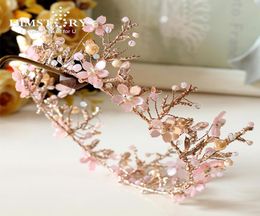 Himstory Handgemaakte Zoete Roze Ronde Bloem Tiara Kronen Tak Bruids Bruiloft Diadema Haar Tiara's Decoratie Accessoires Y2008078912703