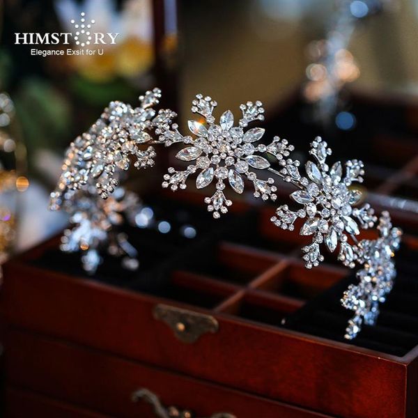 Himstory nouveau Design flocon de neige diadème couronne de mariage cristal mariée diadème accessoires strass princesse concours cheveux bijoux W0104363n