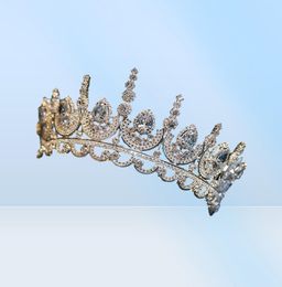 Himstory Noble Beauty Princess Tiara Cubic Zircon Wedding Bridal Crown Rhinestone Pageant Crown for Brides Bandbands8863651