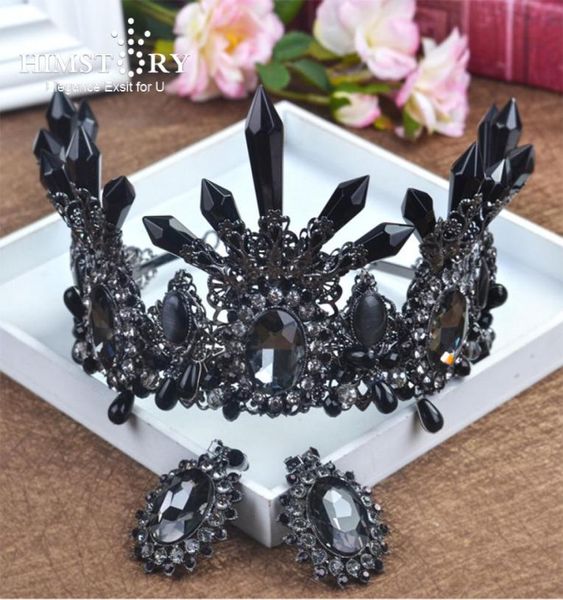 HimStory Oversize Large Bridal Crown European Baroque Black Crystal Wedding Tiara Hair Accessoires Prom Crown Party Swear D19011734778