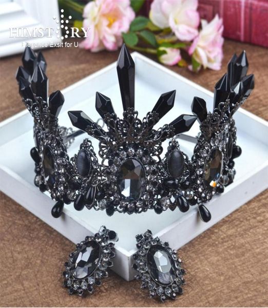 Himstory Oversize Large Bridal Crown European Baroque Black Crystal Wedding Tiara Hair Accessories Prom Crown Party Hairwear D19011407643