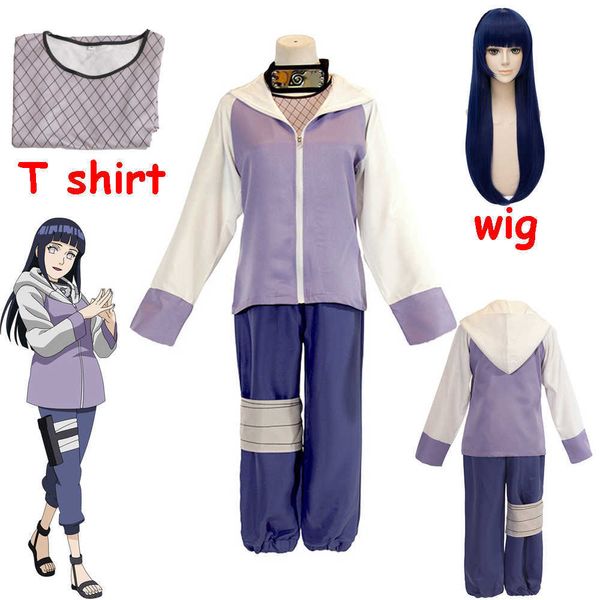 Hinata Hyuga Cosplay Anime Shippuuden 2ème Génération Combo Ensemble Cosplay Costume À Capuche Veste Perruque Halloween Party Dress Up Y0903