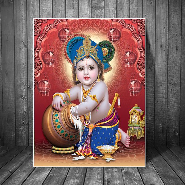 Dieu hindou toile peinture seigneur Bal Krishna religieux hindouisme affiches et impressions bébé dieu mur Art pour la décoration de la maison Cuadros